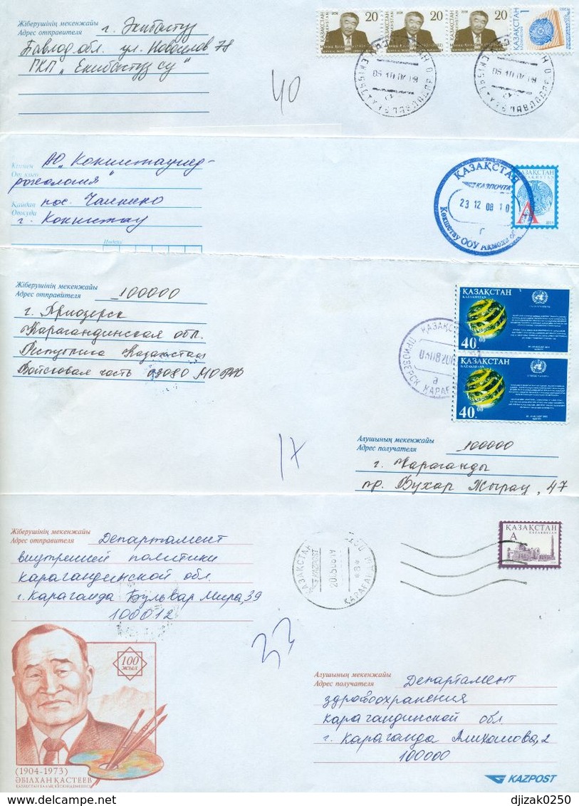 Kazakhstan.Four Envelopes Past The Mail. One Envelope Registered. - Kazachstan