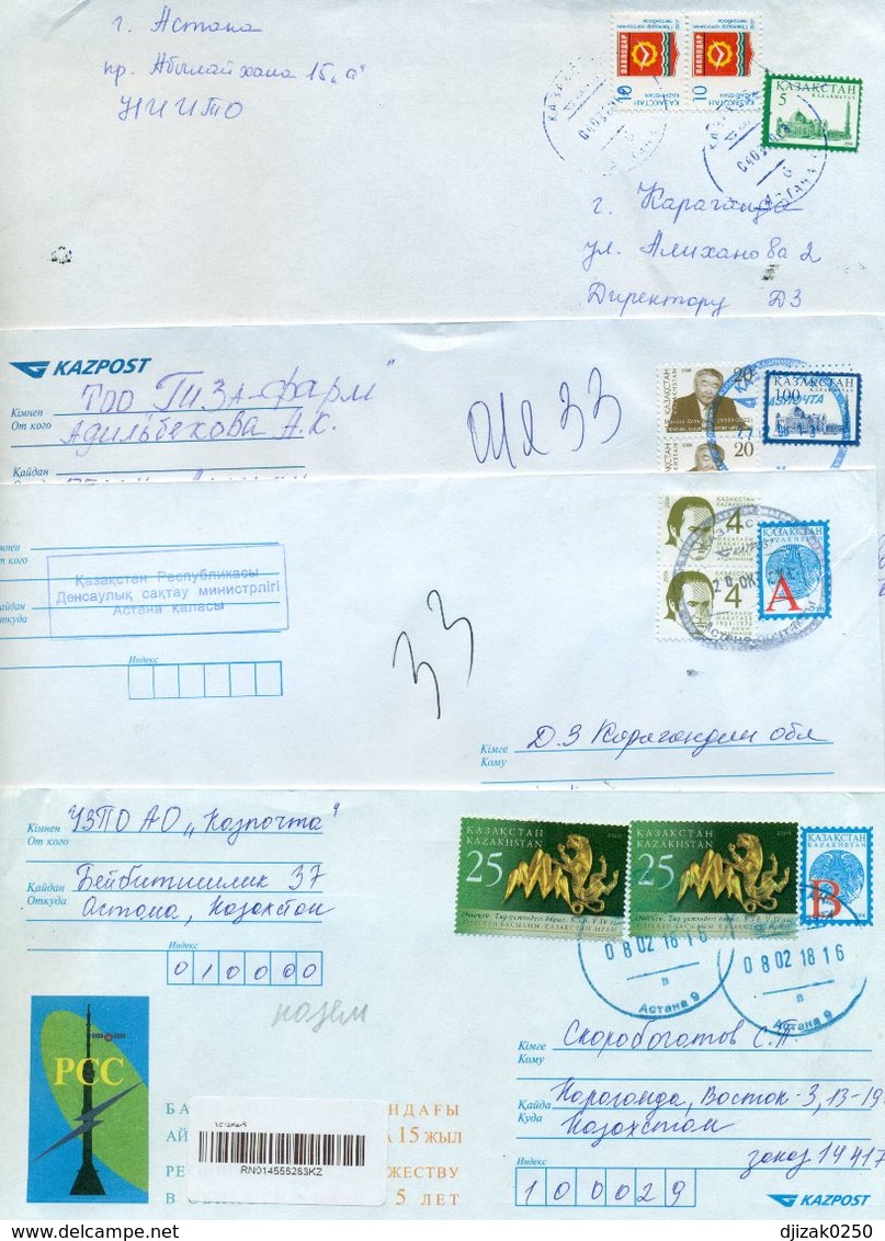 Kazakhstan.Four Envelopes Past The Mail. Two Envelopes Registered. - Kazakhstan