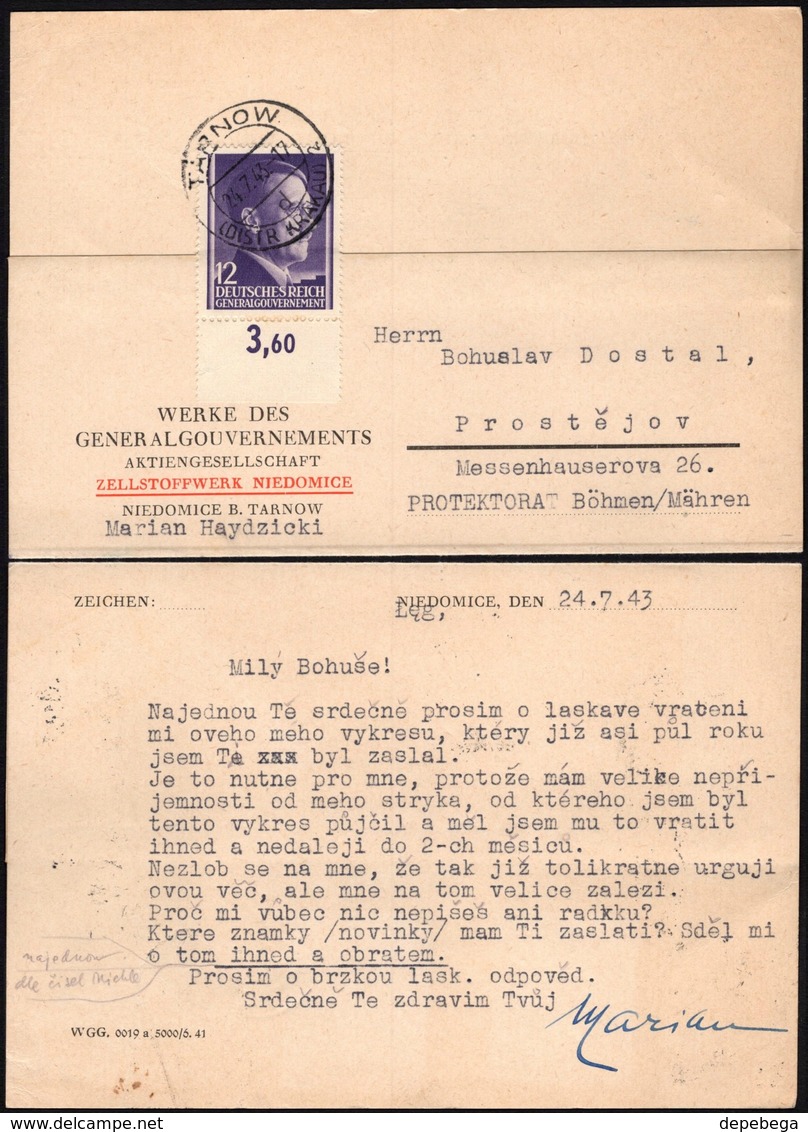 Germany - WERKE DES GENERALGOUVERNEMENTS - Zellstoffwerk NIEDOMICE B. TARNOW (Distr. KRAKAU) 24.7.1943 - Prostejov. - Besetzungen 1938-45
