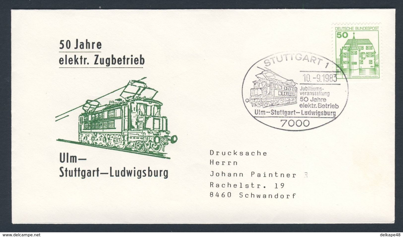 Deutschland Germany 1983 Cover / Brief / Lettre - 50 Jahre Elektr. Zugbetrieb Ulm - Stuttgart - Ludwigsburg - Treinen