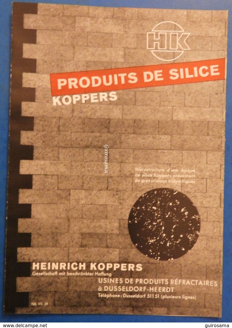 Produits De Silice Koppers Usine De Produits Réfractaires à Dusseldorf - Heinrich Koppers - 1934 - Four Siemens, Brique - Autres & Non Classés