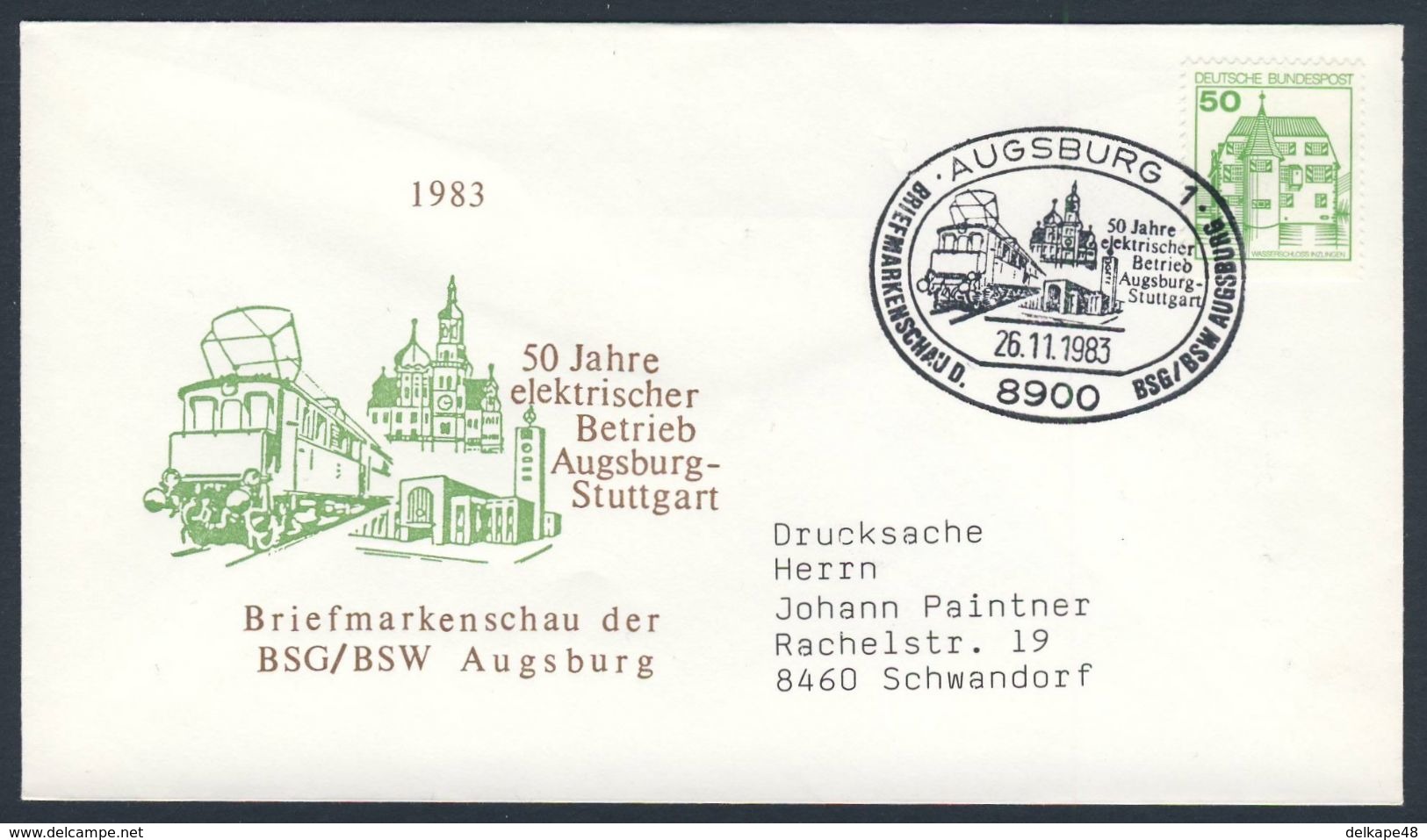 Deutschland Germany 1983 Cover / Brief / Lettre - 50 Jahre Elektrischer Betrieb Augsburg - Stuttgart - Treinen