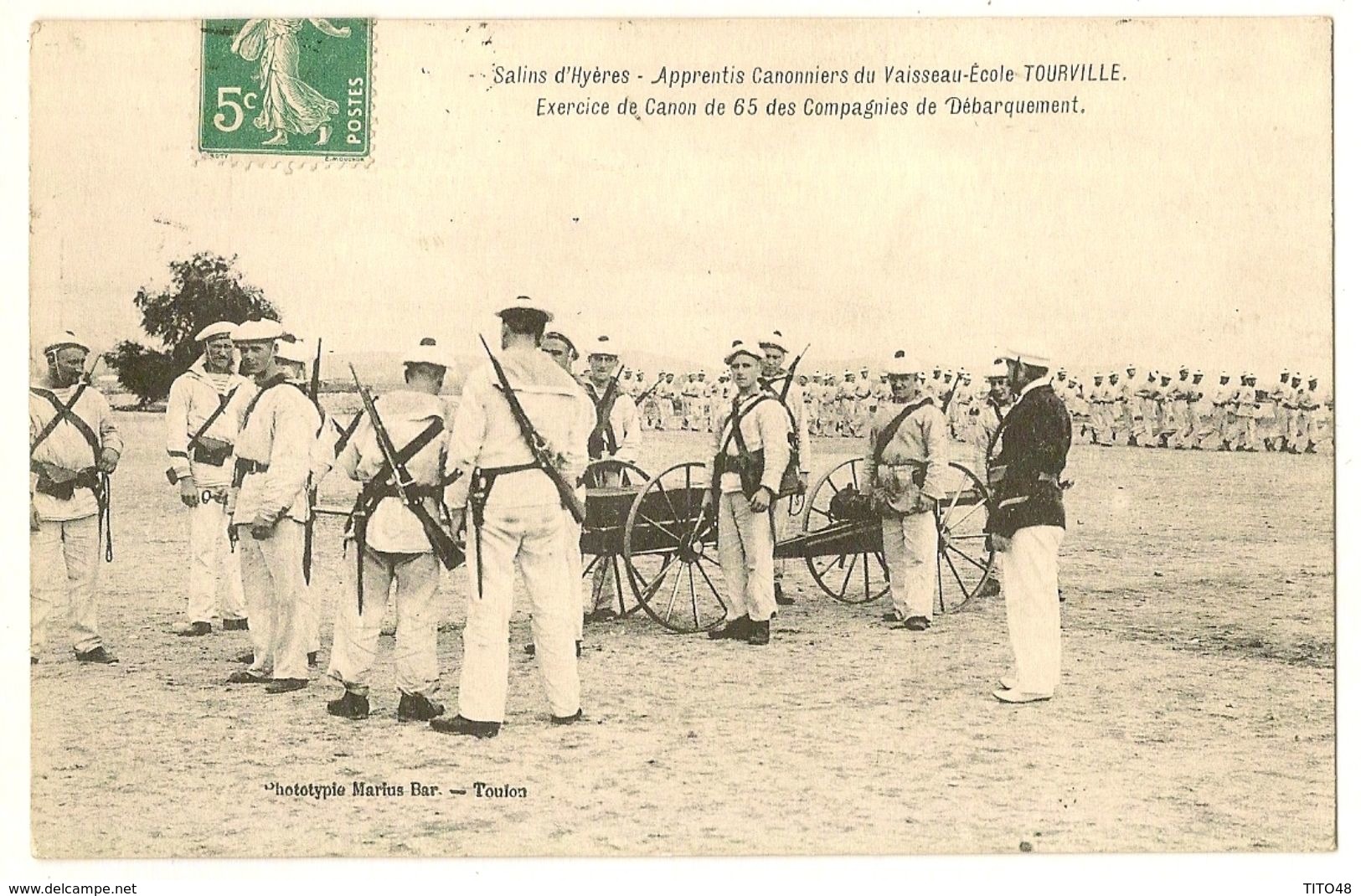 Salins D'Hyéres - Apprentis Canonniers Du Vaisseau-Ecole TOURVILLE (Exer De Canon De 65 Des Compagnies De Débarquement) - Manoeuvres