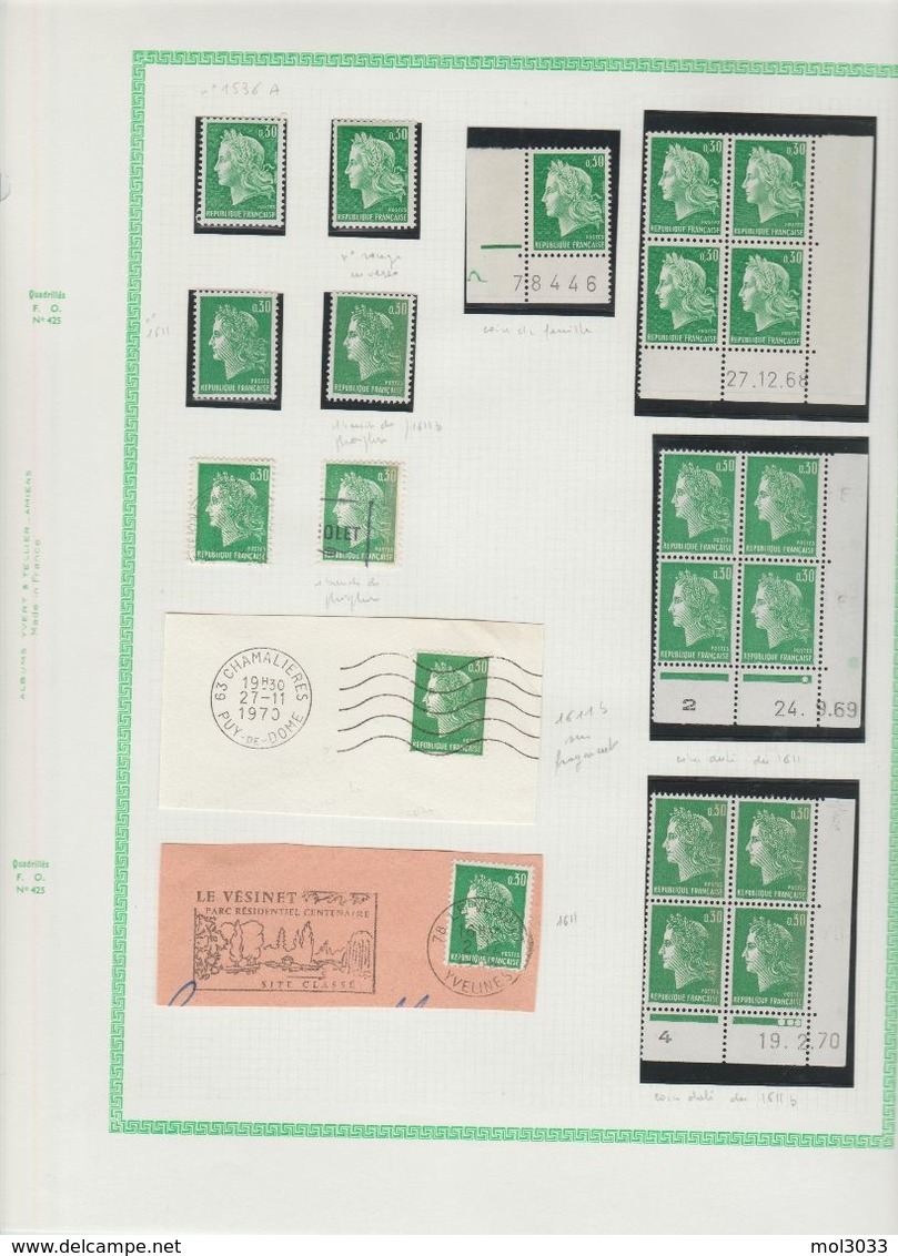 Page Du 30c. Vert Cheffer Avec 3 Coins Datés, 1 Timbre De Roulette Avec N°rouge - 1960-1969