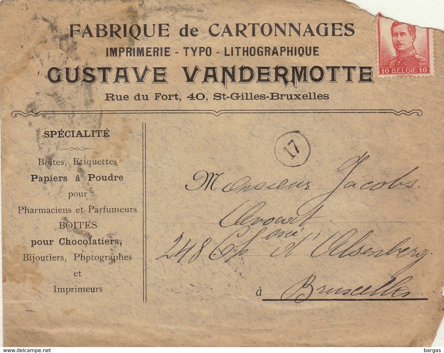 Enveloppe Imprimerie Typographie Lithographie Vandermotte Saint Gilles - Reclame