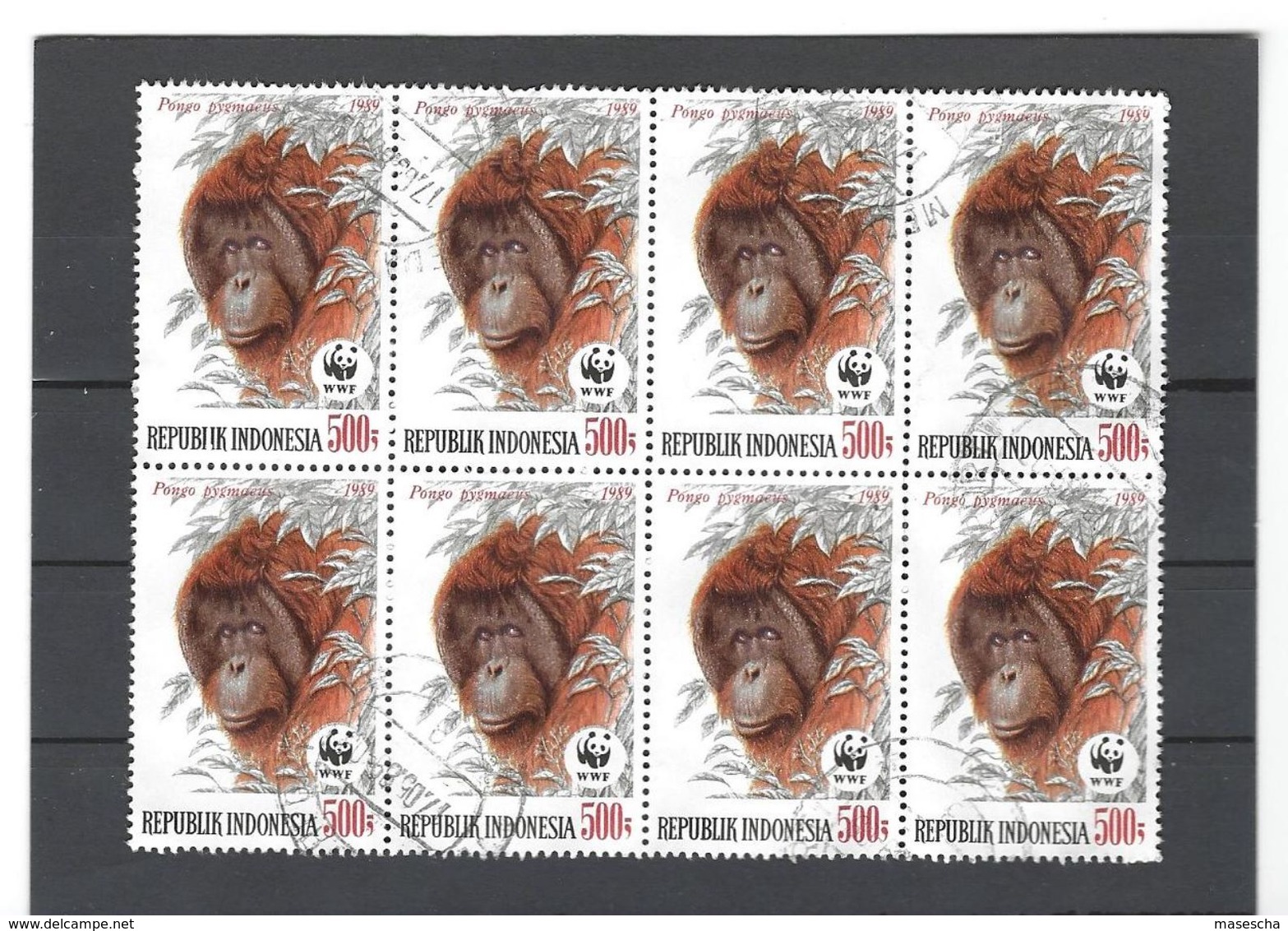 INDONESIA , Block/Bloc Of 8 Stamps Used -  Affen WWF   ( 20 - Scimmie