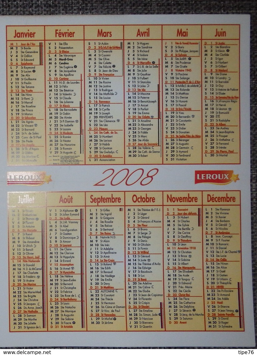 Petit Calendrier De Poche Chicorée Leroux 2008 - Révolution Du Goût - Petit Format : 2001-...