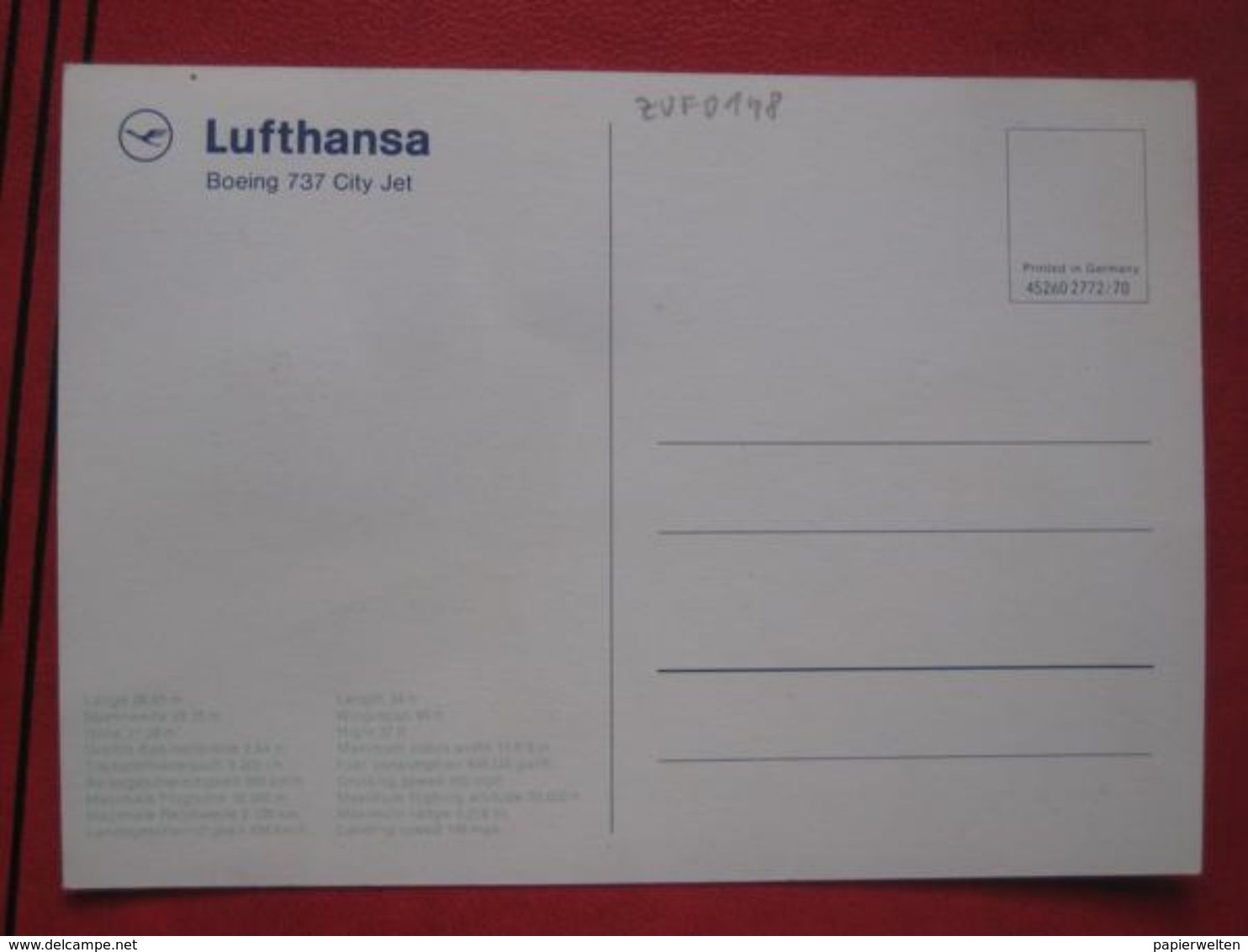 Werbekarte - Lufthansa Boeing 737 City Jet - 1946-....: Moderne