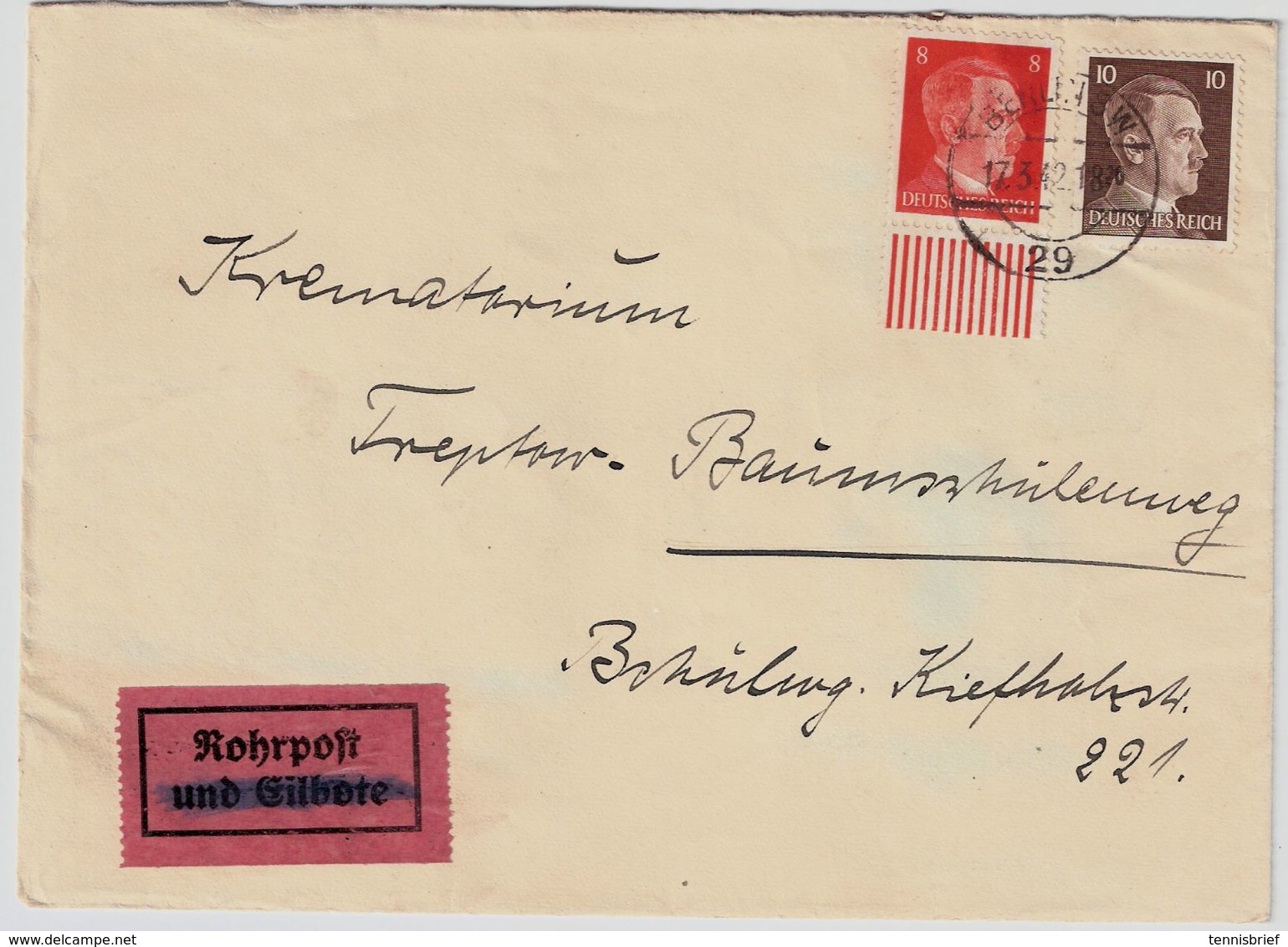 DR, 1942, Hitler Portoger. Rohrpost ,  # A33 - Briefe U. Dokumente