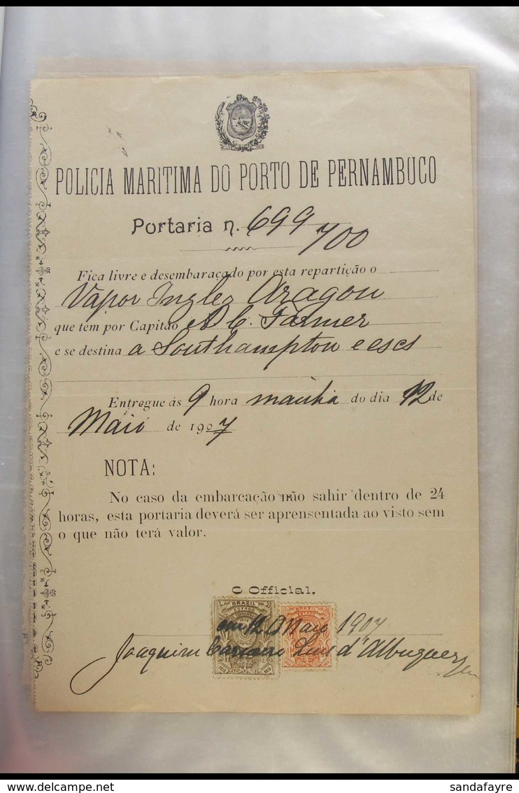 1907-8 BERTHING & EMBARKATION DOCUMENTS Record Of Docking At The Port Of Pernambuco, Brazil, By The British Ship "Aragon - Andere & Zonder Classificatie