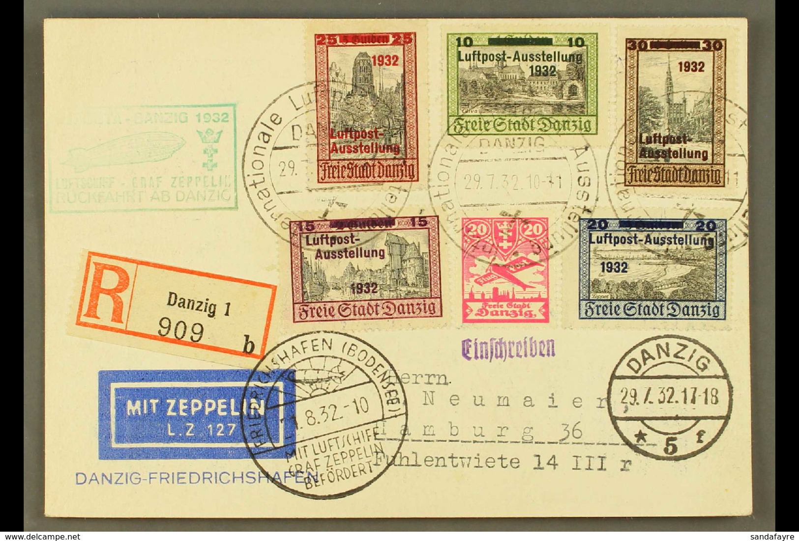 ZEPPELIN MAIL 1932 29 July 1932 LUPOSTA Exhibition Flight, Illustrated Card Franked Exhibition Overprint Set Plus 20c Ai - Ohne Zuordnung