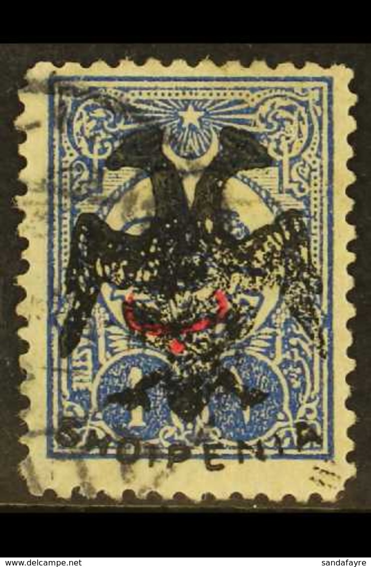 1913 1pi Ultramarine Plate 2 With "Beihe" Overprint And "Eagle" Local Handstamp (Michel 14, SG 14), Fine Used, Expertize - Albania