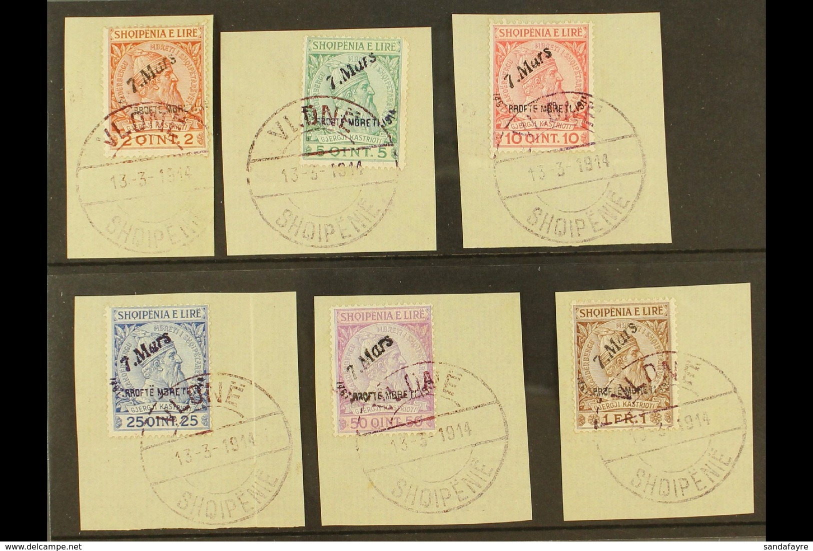 1914 Arrival Of Prince William Overprints Complete Set (Michel 35/40, SG 33/38), Superb Used On Pieces Tied By Mostly Fu - Albanien