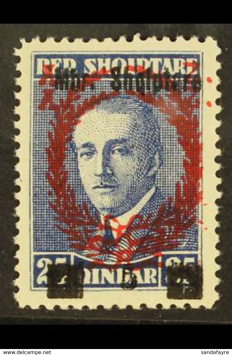 1929 "5" On 25q Deep Blue With DOUBLE OVERPRINT Variety, SG 260b (Michel 200 Var), Very Fine Mint. For More Images, Plea - Albania
