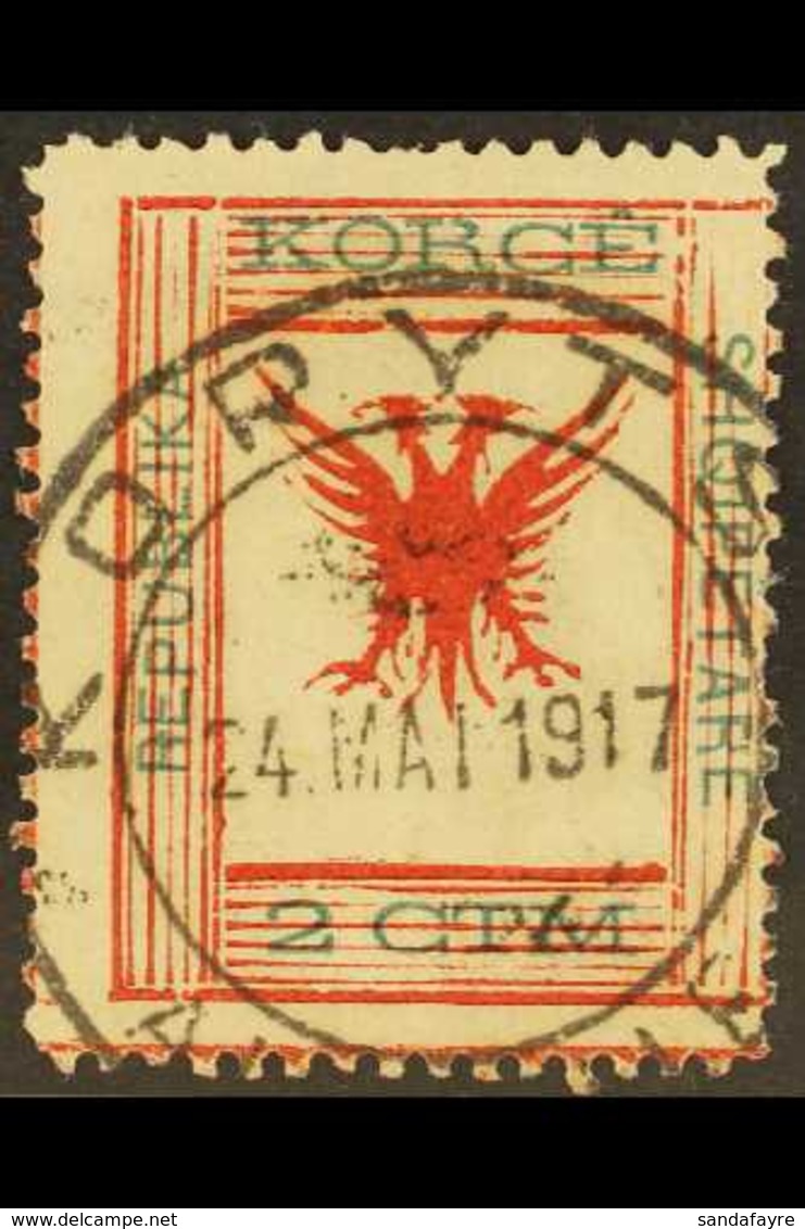 KORCE (KORITZA) LOCAL ISSUE 1917 2c Red-brown & Green "CTM" FOR "CTS" Variety (Michel 12 I, SG 76a), Used With Nice "Kor - Albania