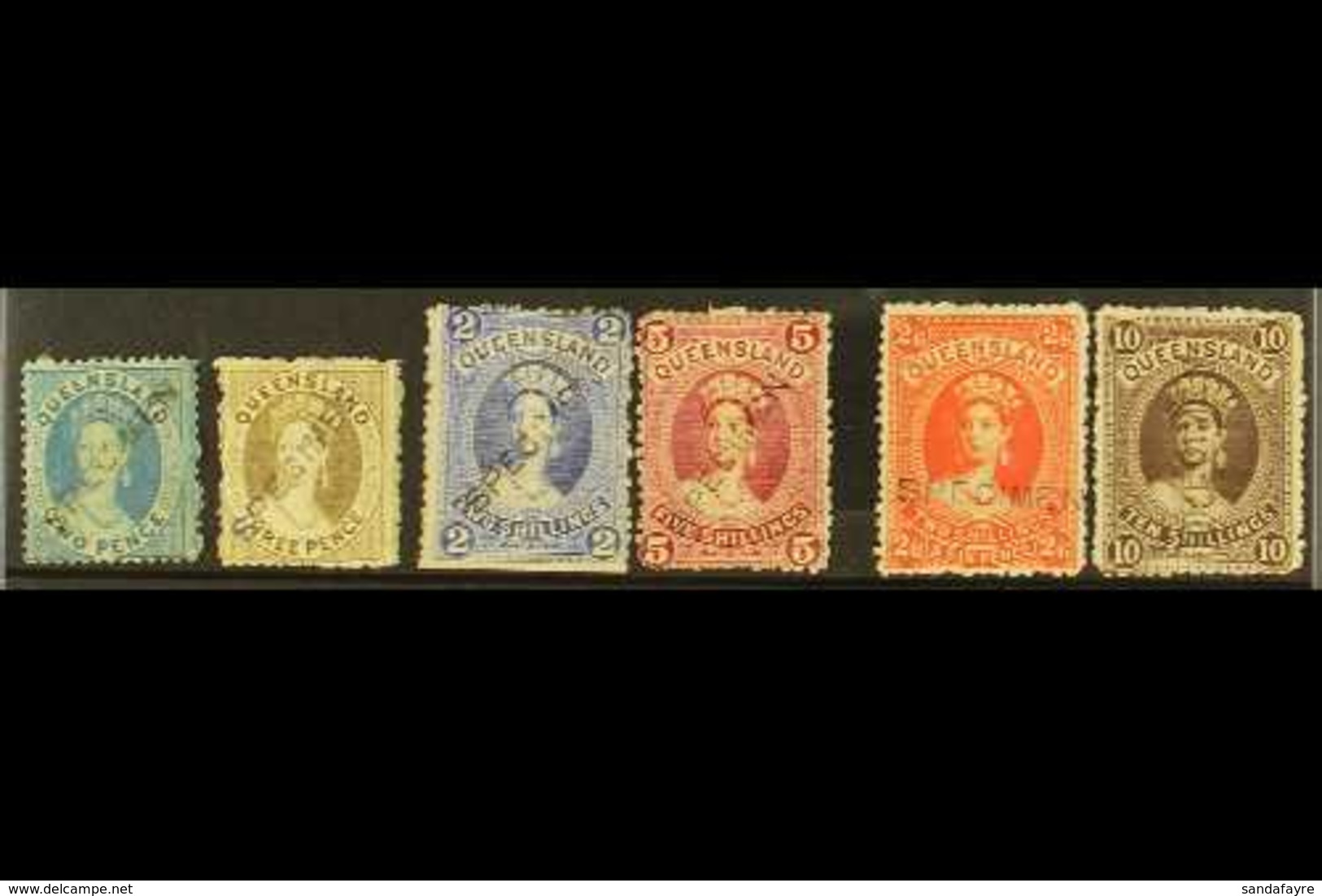 QUEENSLAND 1868-95 CHALON "SPECIMEN" HANDSTAMPED SELECTION. A Delightful Range That Includes 1868-74 2d & 3d Bearing Dia - Other & Unclassified