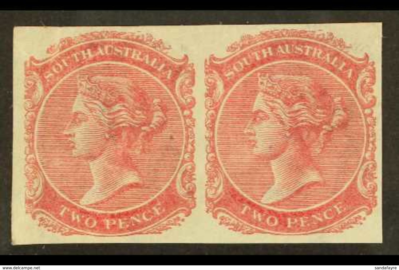 SOUTH AUSTRALIA 1876 2d IMPERF PLATE PROOF PAIR Printed In Rose On Watermarked Paper, Unused & Without Gum & Vertical Cr - Andere & Zonder Classificatie