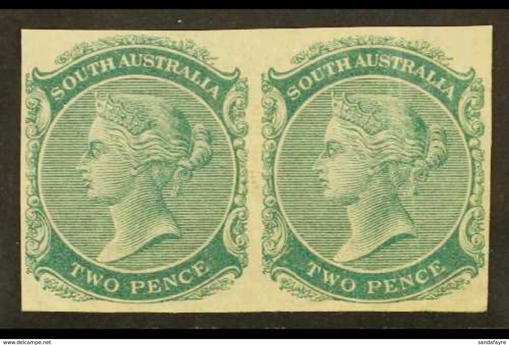 SOUTH AUSTRALIA 1876 2d IMPERF PLATE PROOF PAIR Printed In Green On Watermarked Paper, Unused & Without Gum & Vertical C - Autres & Non Classés