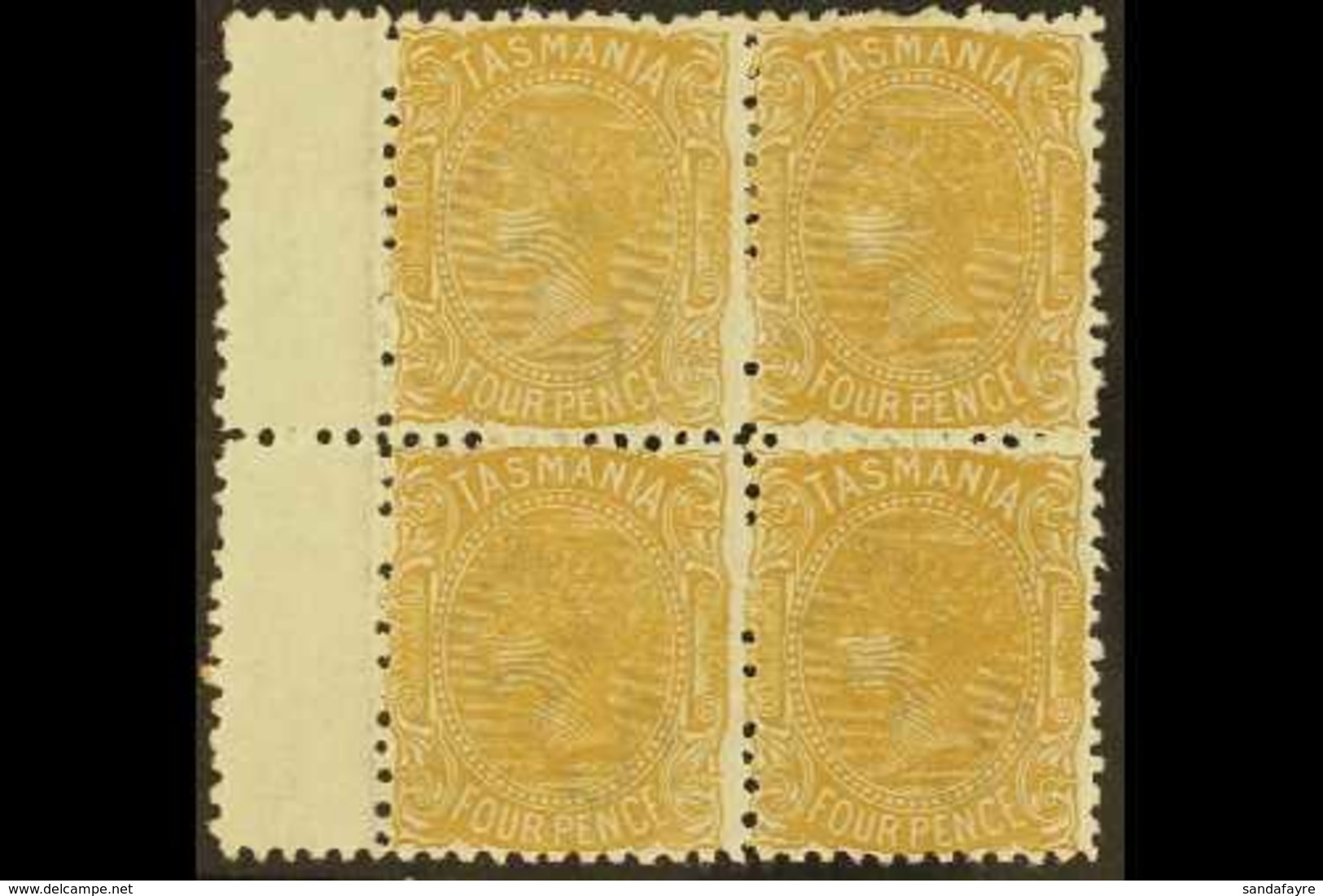 TASMANIA 1871-78 4d Buff Perf 12, SG 153, Very Fine Mint BLOCK OF FOUR, The Lower Pair Never Hinged. A Beautiful, Fresh  - Andere & Zonder Classificatie