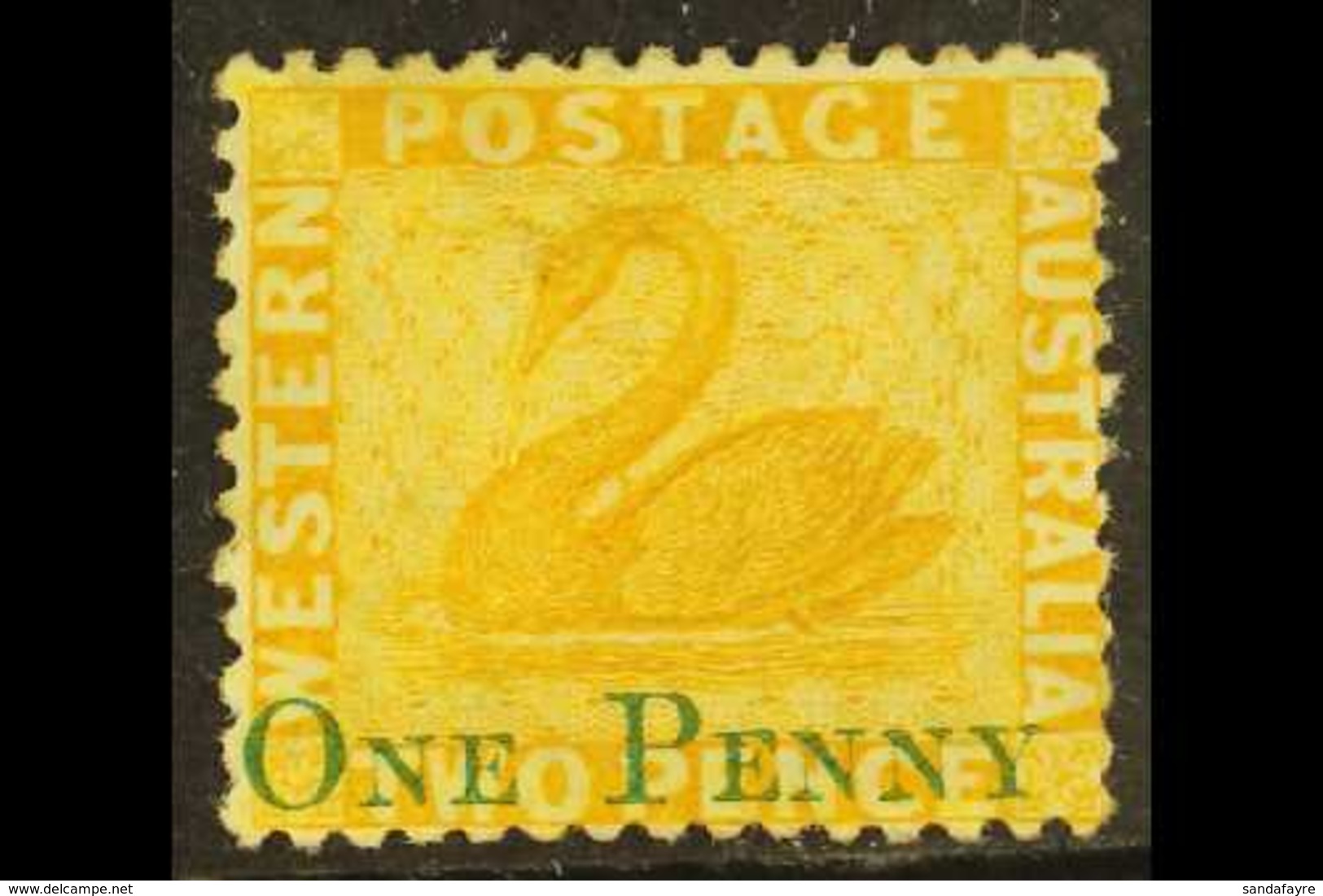 WESTERN AUSTRALIA 1874 1d On 2d Yellow Surcharge Watermark Reversed Variety, SG 67x, Mint With Large Part Original Gum,  - Other & Unclassified