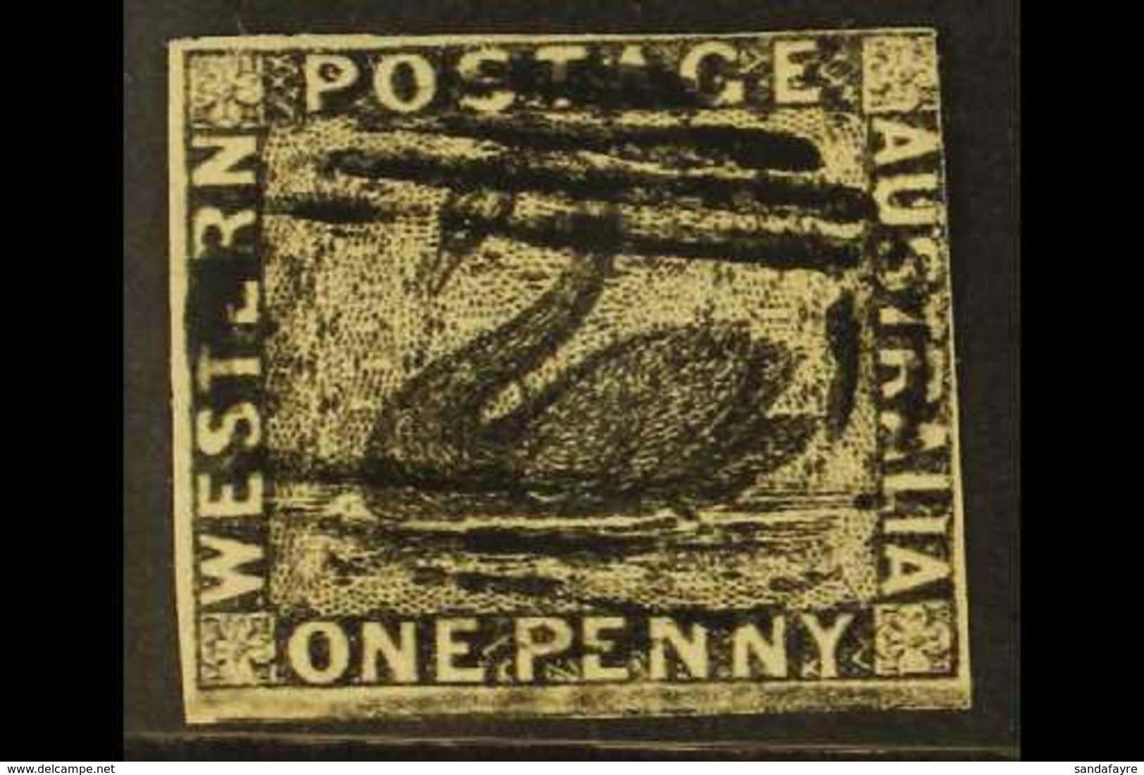 WESTERN AUSTRALIA 1854 1d Black Imperf, SG 1, 3 Clear Margins Just Brushing At Right, Fine Used With Expertizing Mark On - Other & Unclassified