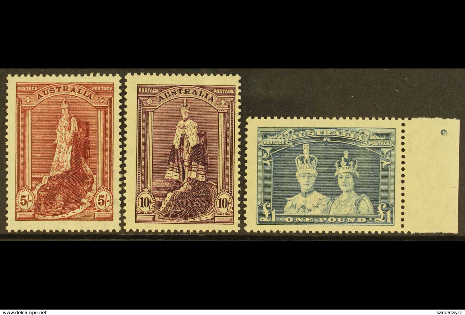 1948-49 5s, 10s, And £1 "Robes" On Thin Rough Ordinary Paper, SG 176a/178a, Never Hinged Mint. (3 Stamps) For More Image - Sonstige & Ohne Zuordnung