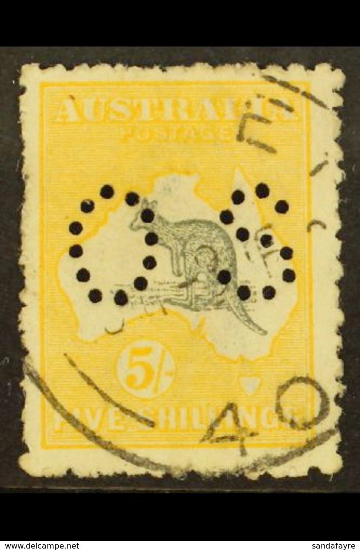 OFFICIAL 1915 5s Grey & Yellow, Punctured "O S" (smaller Letters, SG Type O2), Second Watermark, SG O37, Very Fine Used. - Andere & Zonder Classificatie