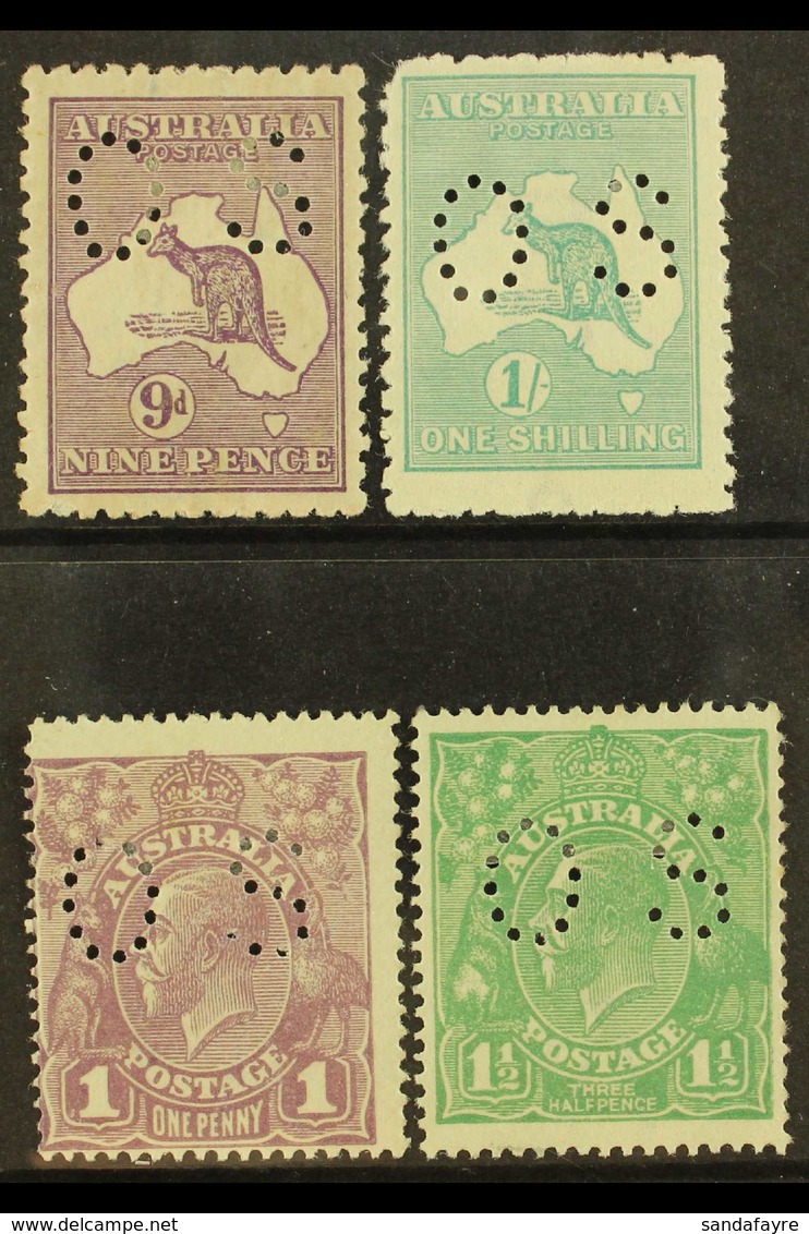 OFFICIALS "OS" PERFIN Small Mint Group Comprising 1915-28 Roo 9d And 1s (SG O47 And O48b), Plus 1918-23 KGV 1d Violet An - Altri & Non Classificati