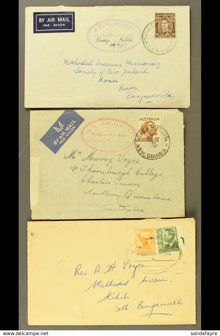 PAPUA NEW GUINEA MARITIME COVERS. 1951-1957 Three Covers Bearing Various Australia KGVI Issues, Oval Violet "A.K. ROVIAN - Other & Unclassified