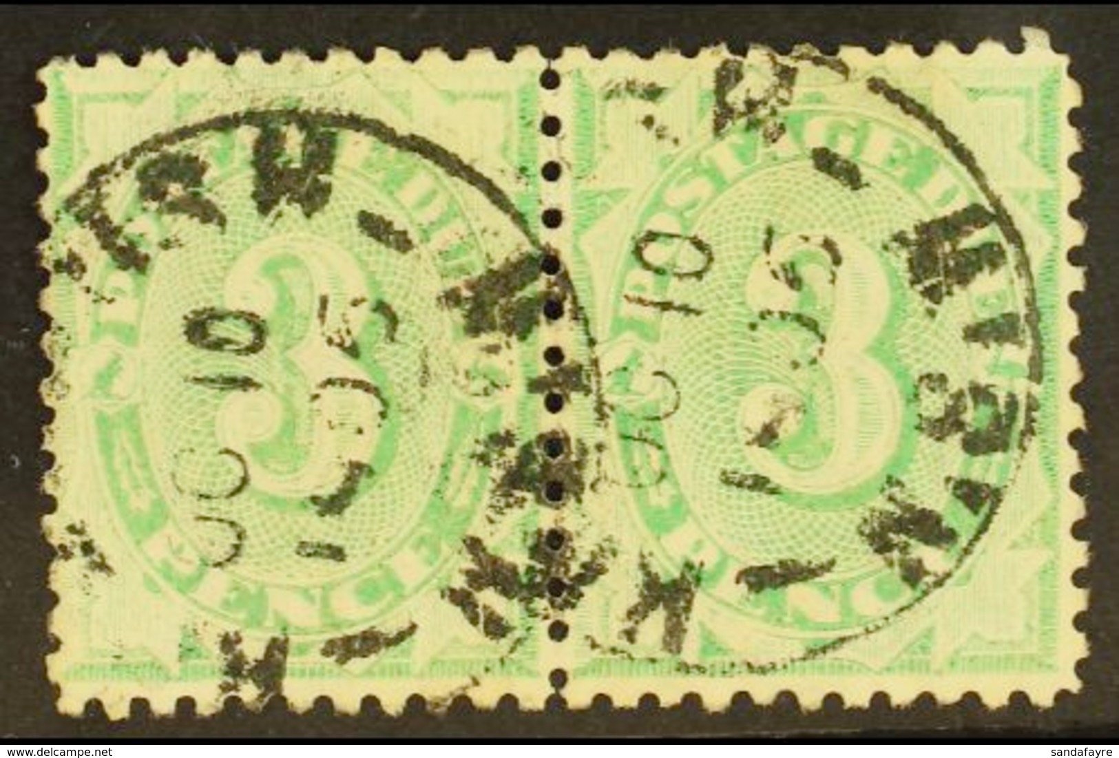POSTAGE DUE 1902-04 3d Emerald-green Perf 11 Watermark Inverted, SG D37, Fine Cds Used Horizontal PAIR, Fresh & Scarce.  - Andere & Zonder Classificatie