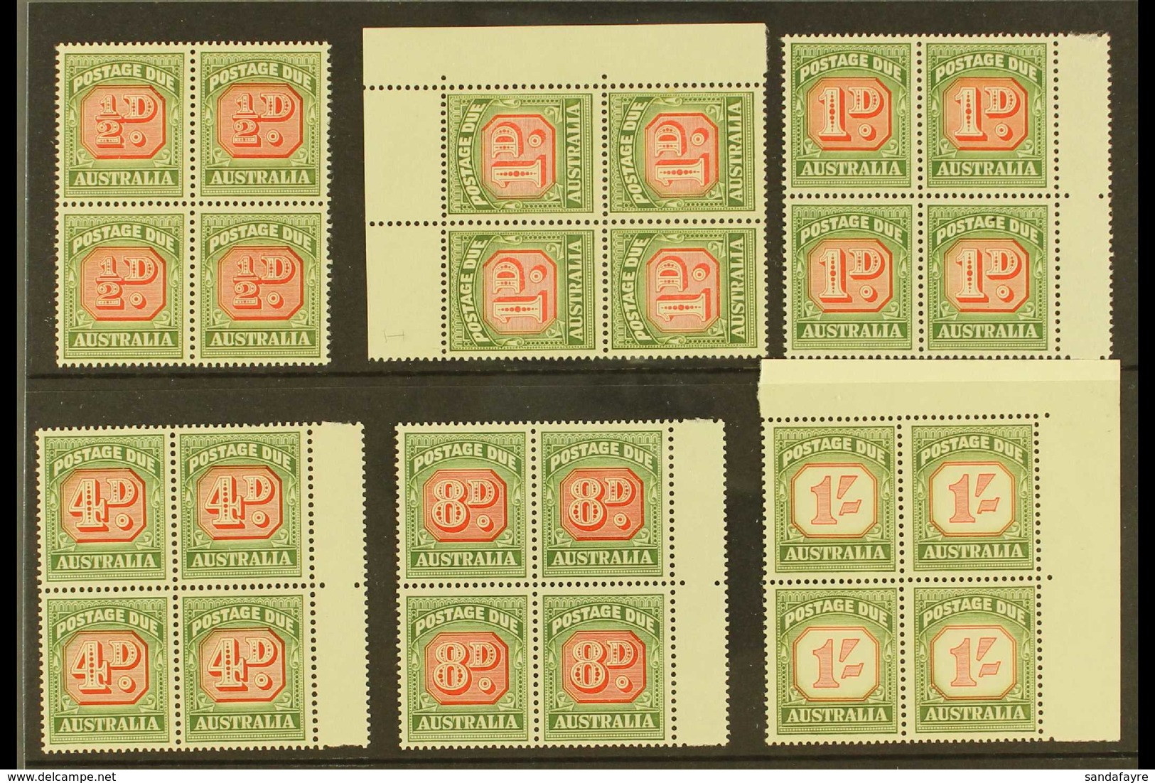 POSTAGE DUE 1958-60 NEVER HINGED MINT BLOCKS OF 4. An Attractive, All Different Group With ½d, 1d - Die I & II, 4d, 8d & - Other & Unclassified