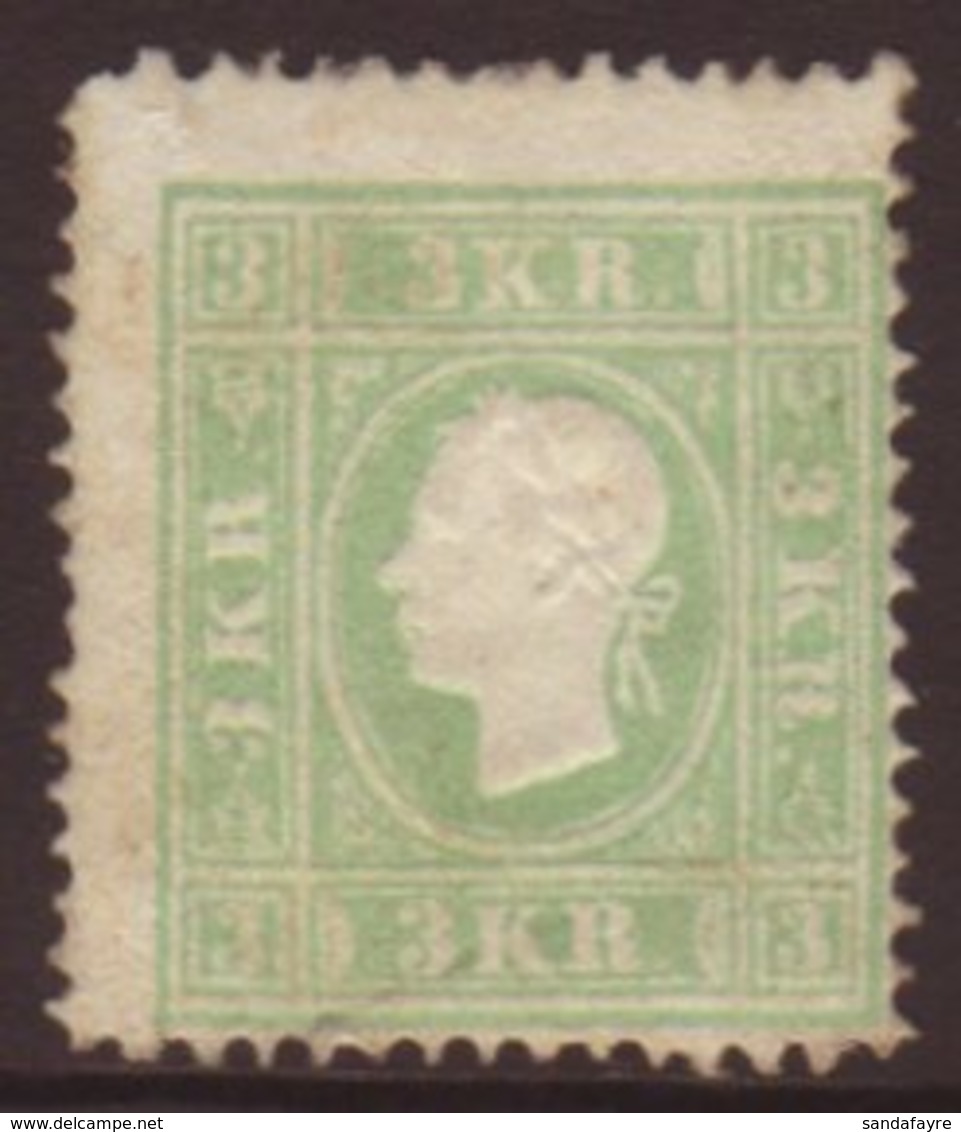 1859 3k Green, SG 24 (Michel 12 II), Mint Part Og, Centered Low Right. Signed Diena With Matl Cert. Cat £1900 For More I - Other & Unclassified