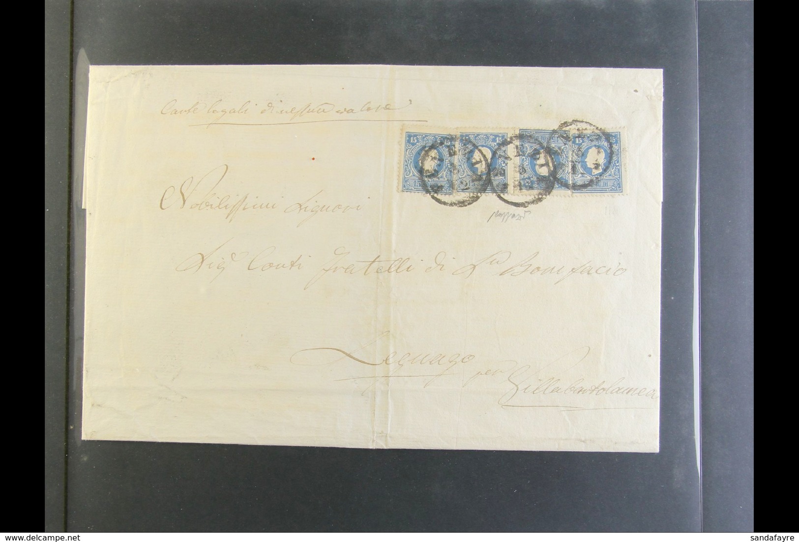 LOMBARDY-VENETIA 1859 Entire Addressed To Legnano, Bearing 1858-62 15s Blue (x4) Type II Stamps (Michel 11 II) Tied By " - Andere & Zonder Classificatie