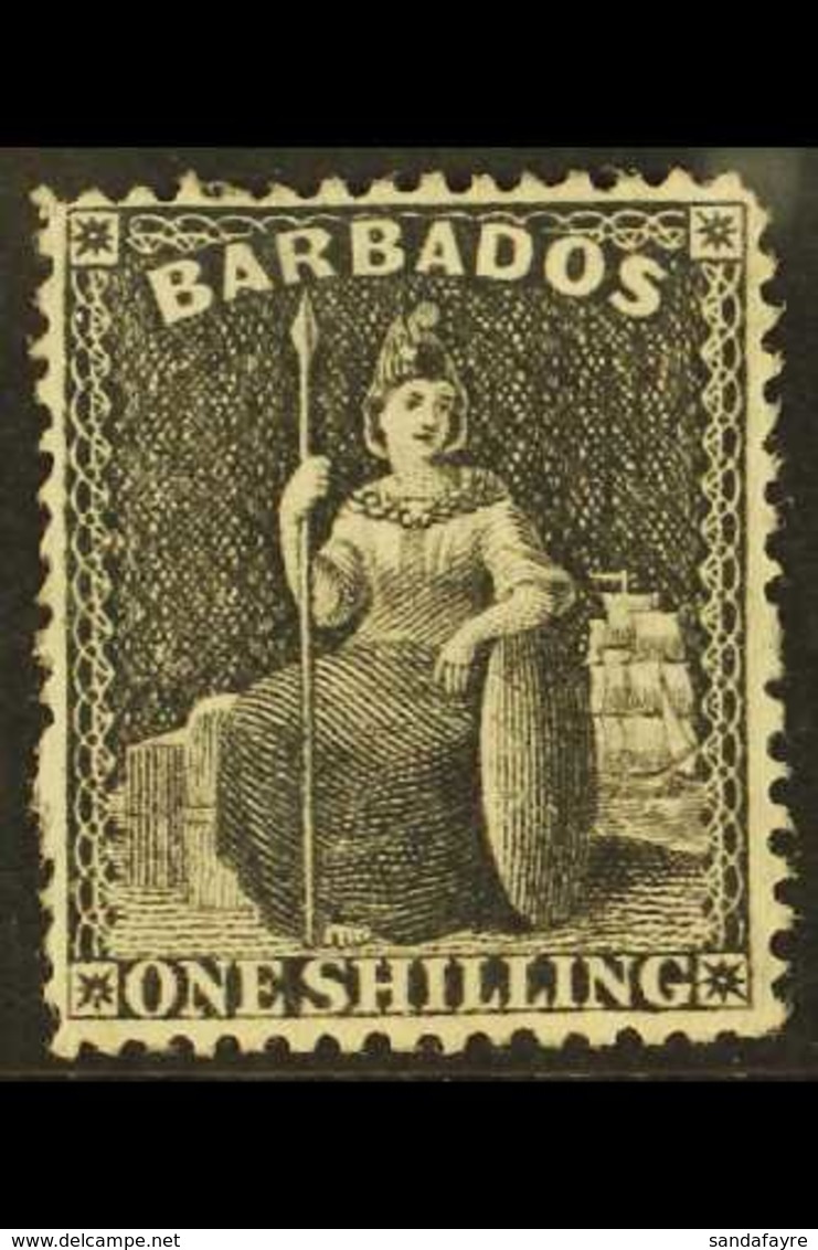 1872 1s Black Britannia With Clean Cut Perforation, SG 54, Fine Mint. For More Images, Please Visit Http://www.sandafayr - Barbades (...-1966)