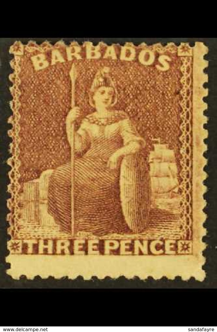 1873 3d Brown-purple Britannia, SG 63, Mint With Good Colour And Part Gum, Centred To Top. For More Images, Please Visit - Barbados (...-1966)