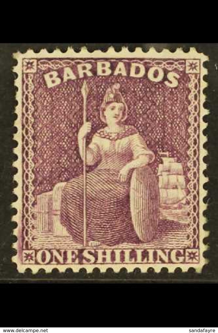 1875-81 1s Purple Britannia, SG 81, Fine Mint. For More Images, Please Visit Http://www.sandafayre.com/itemdetails.aspx? - Barbados (...-1966)