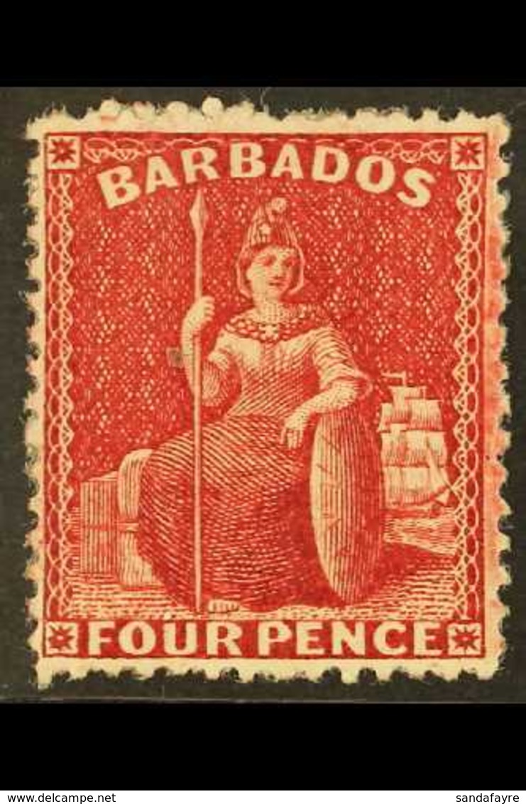 1875-81 4d Carmine Britannia, SG 77, Very Fine Mint. For More Images, Please Visit Http://www.sandafayre.com/itemdetails - Barbados (...-1966)
