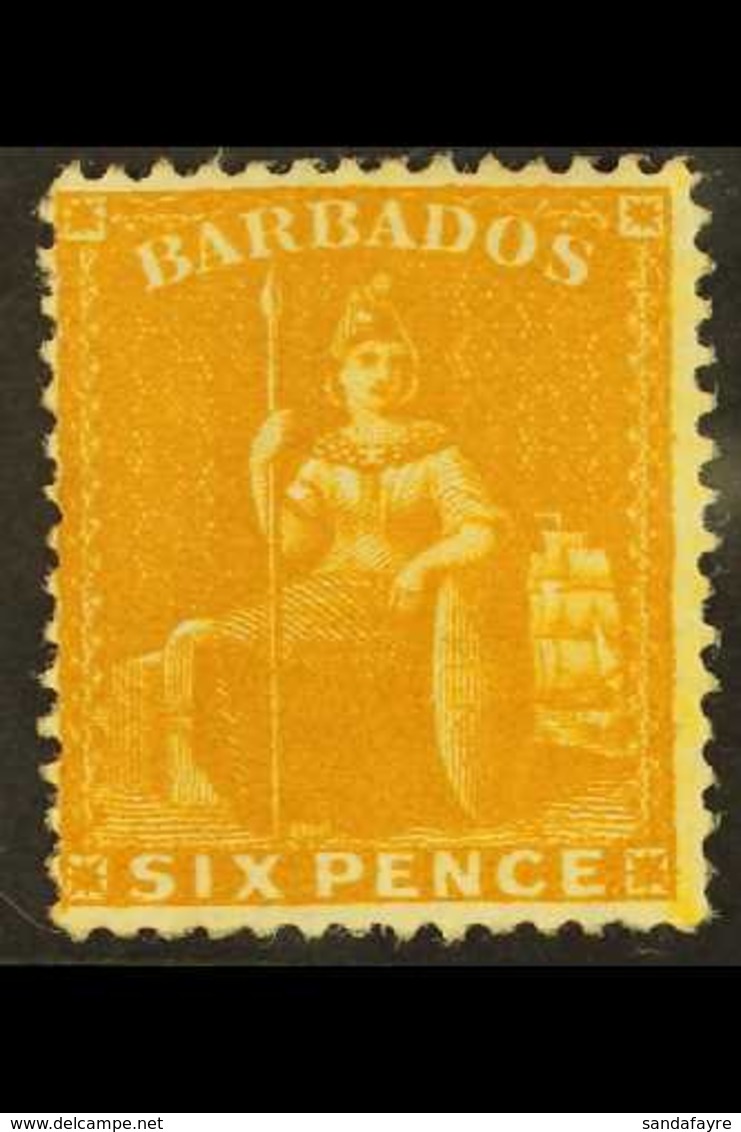 1875-81 6d Chrome-yellow Britannia, SG 79, Very Fine Mint. For More Images, Please Visit Http://www.sandafayre.com/itemd - Barbados (...-1966)