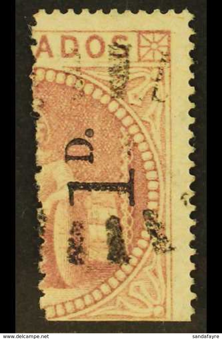 1878 1d On Half 5s Rose Bearing 1d Type 3c Surcharge, SG 88, Fine Used With RPS Photo Certificate For More Images, Pleas - Barbados (...-1966)