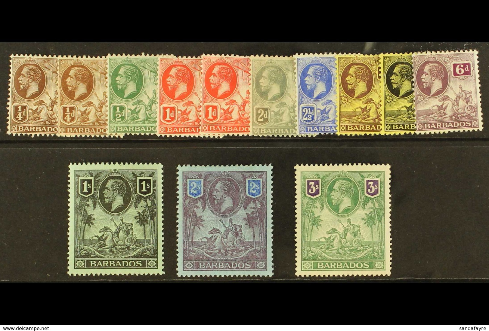 1912-16 Complete Set, SG 170/180, Plus Listed Shades Of ¼d And 1d, Fine Mint. (13 Stamps) For More Images, Please Visit  - Barbades (...-1966)