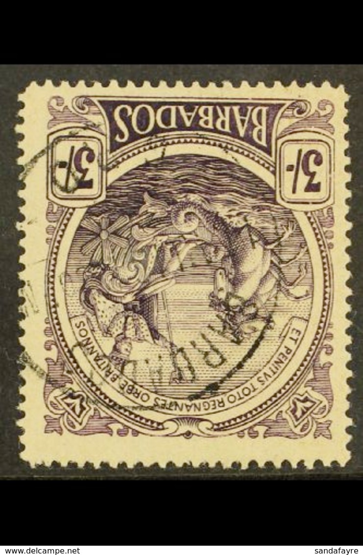 1916-19 3s Deep Violet With WATERMARK INVERTED AND REVERSED, SG 191y, Very Fine Used. A Beautiful Example Of This Rare V - Barbados (...-1966)