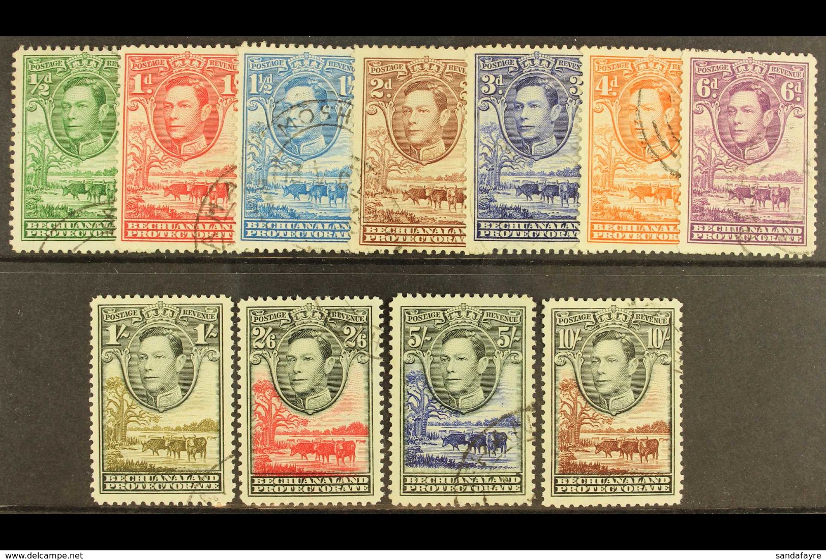 1938-52 Complete KGVI And Cattle Set, SG 118/128, Fine Cds Used. (11) For More Images, Please Visit Http://www.sandafayr - Other & Unclassified