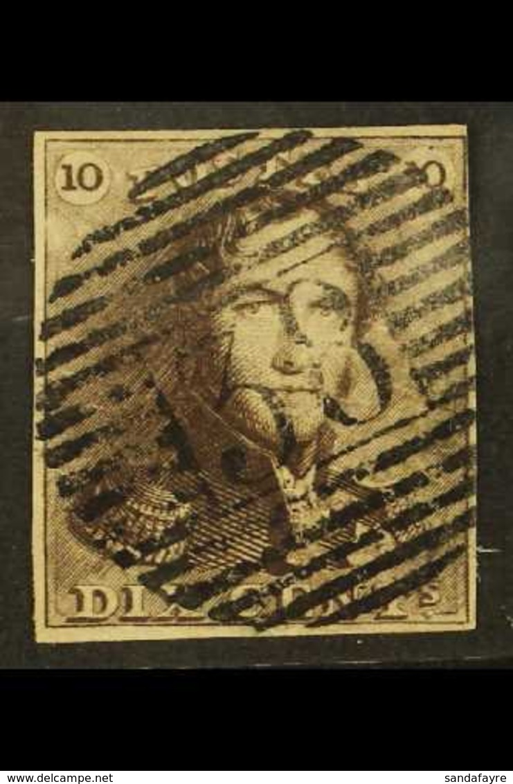1849 10c Brown Epaulettes (SG 1, COB 1, Michel 1), Fine Used With Superb "38" (ENGHIEN) Numeral Postmark, Four Margins V - Sonstige & Ohne Zuordnung