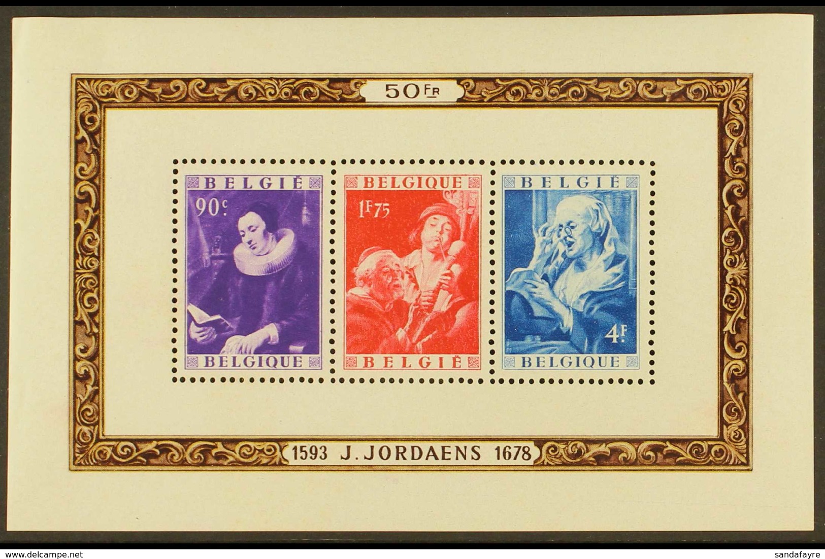 1949  50f Jordaens "Paintings" Mini Sheet, SG MS 1261, Cob Bl 27, Very Fine Mint For More Images, Please Visit Http://ww - Other & Unclassified