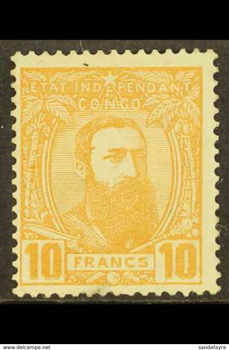 BELGIAN CONGO 1887-91 10Fr Yellow-ochre, COBB CP13, SG 14, Fine Mint. For More Images, Please Visit Http://www.sandafayr - Other & Unclassified