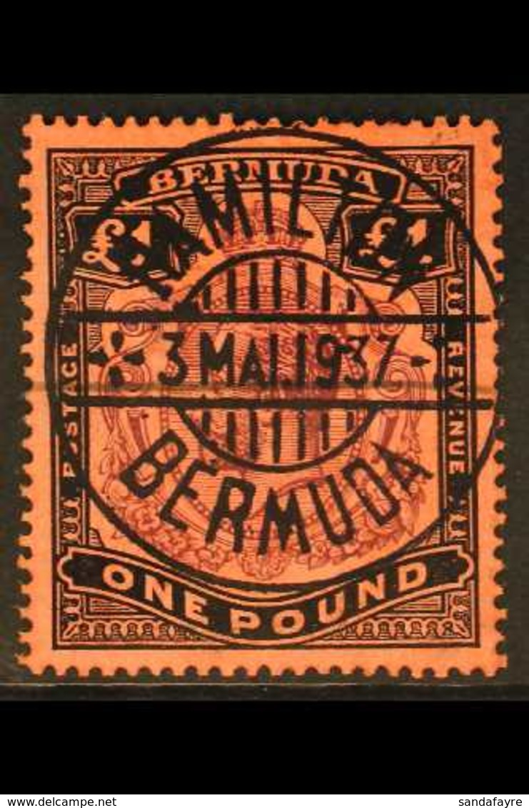 1918-22 £1 Purple & Black On Red, SG 55, Used With Horizontal Pen Line And Faked Superb Upright 'socked On The Nose' "Ha - Bermuda