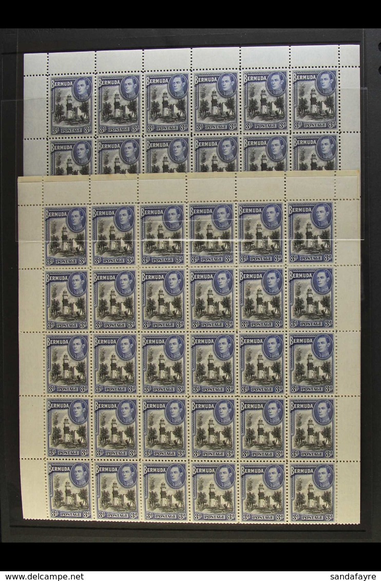 1938-48 KGVI COMPLETE NHM SHEETS OF 60. 3d Black & Deep Blue Shades, SG 114a, Complete Sheets Of 60 Stamps (6 X 10), Sel - Bermuda