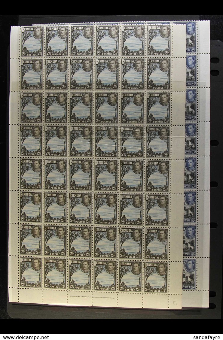 1938-52 COMPLETE SHEETS NHM 2½d & 3d Black & Deep Blue, SG 113ab & SG 114a, Complete Sheets Of 60 Stamps (6 X 10), Selve - Bermuda