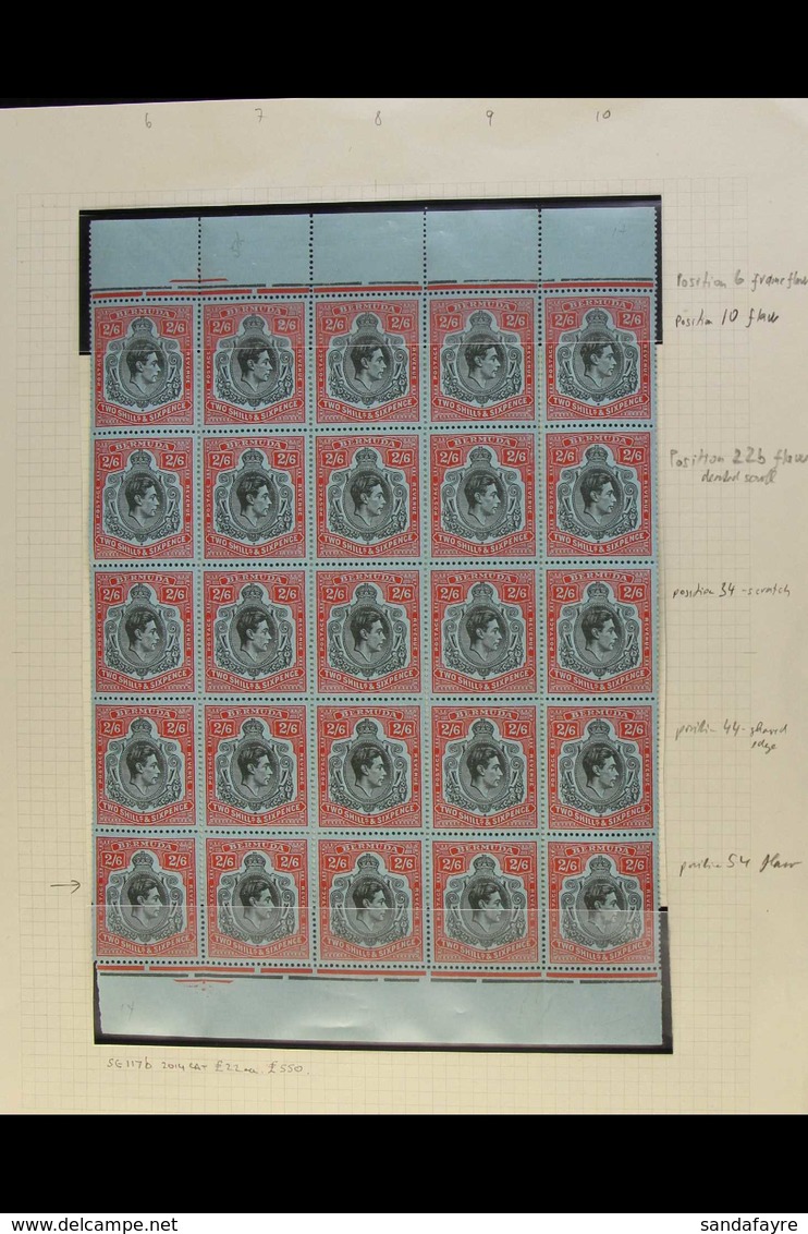 1938-53 2s6d Black & Pale Red On Pale Blue Ordinary Paper Perf 14 KGVI Key Type, SG 117b, Never Hinged Mint BLOCK Of 25  - Bermuda