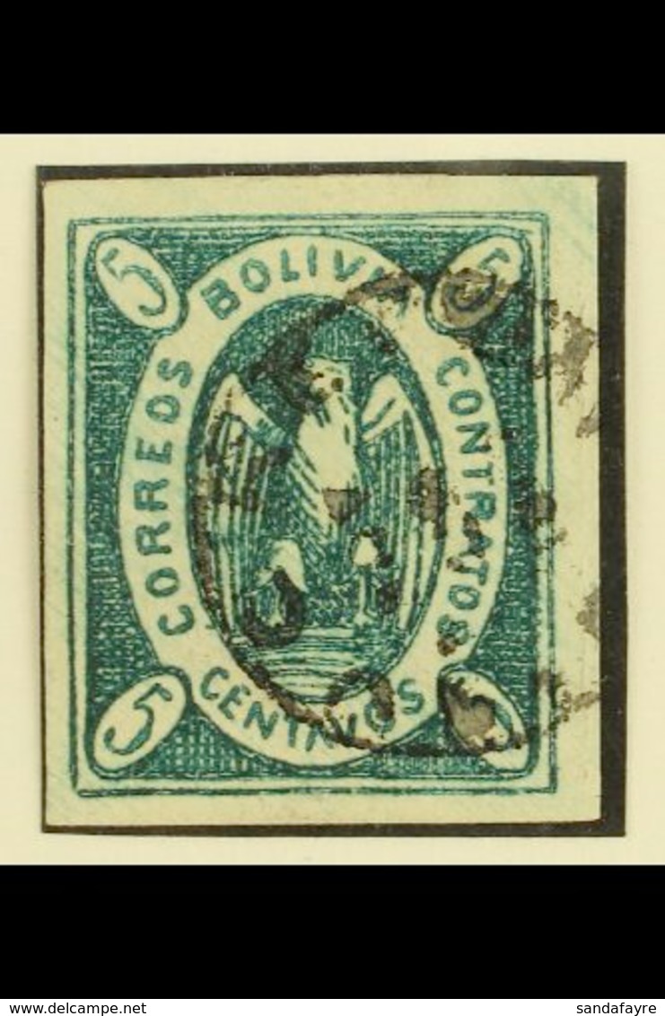 1867-68 5c Green Condor From Plate 7 (position 9) Superb Used Example With 4 Large Margins. Identified By Peter Holcolme - Bolivië